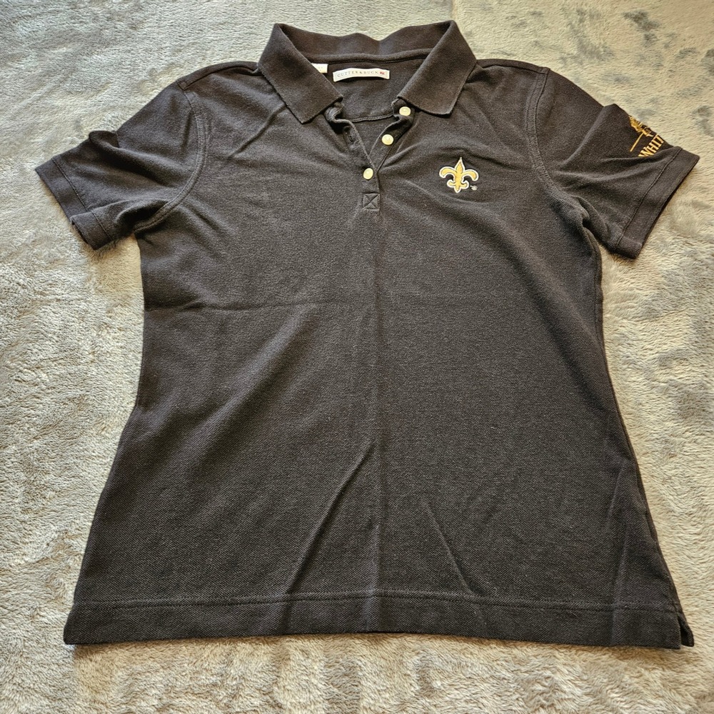 Cutter & Buck New Orleans Saints Polo Shirt Black Womens Small Whitney Bank Logo